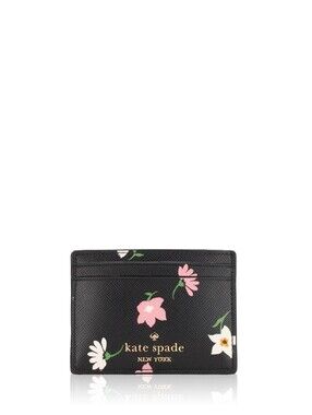 Kate Spade Madison Floral Waltz Printed Small Card Holder Black Multi Color NWT
